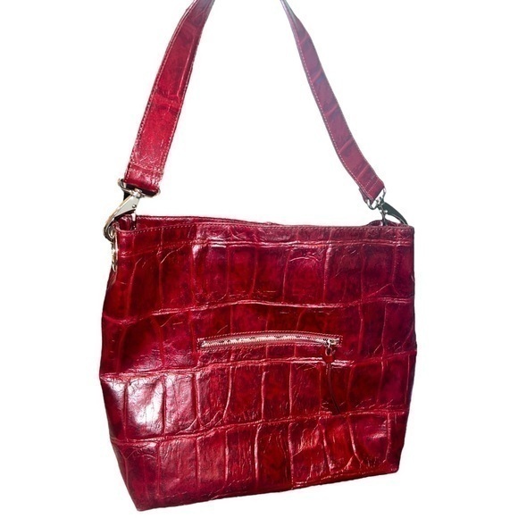 ▶️ Kate Landry ◀️ Bordeaux Croc Leather Satchel - Picture 1 of 17